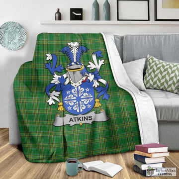 Atkins Irish Clan Tartan Blanket with Coat of Arms - Tartan Vibes Clothing