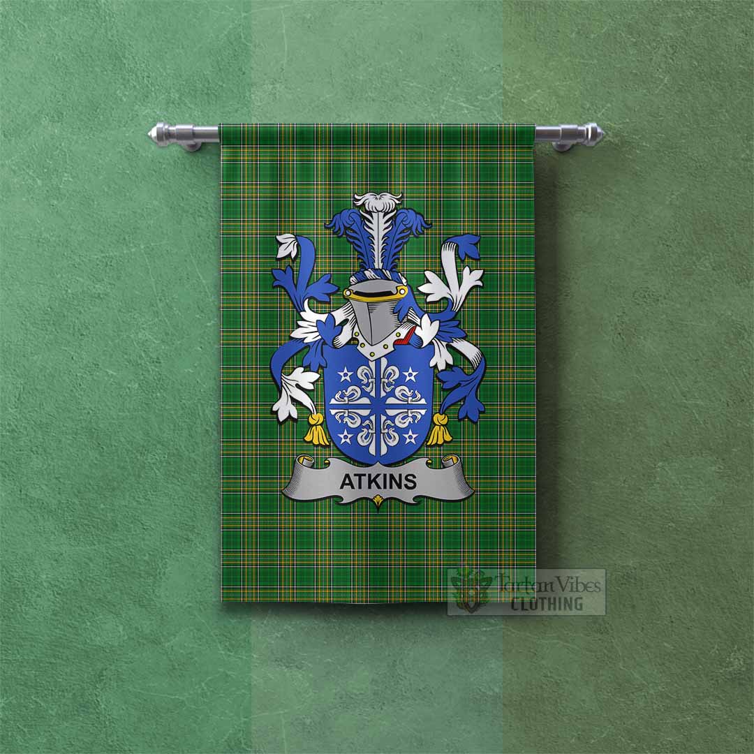 Tartan Vibes Clothing Atkins Irish Clan Tartan Gonfalon, Tartan Banner with Coat of Arms