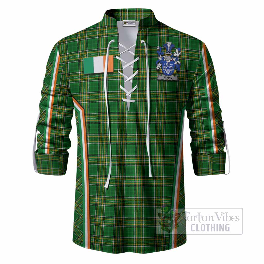Atkins Irish Clan Coat of Arm Tartan Ghillie Shirt Flag Style