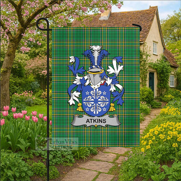 Atkins Irish Clan Tartan Garden Flag with Coat of Arms
