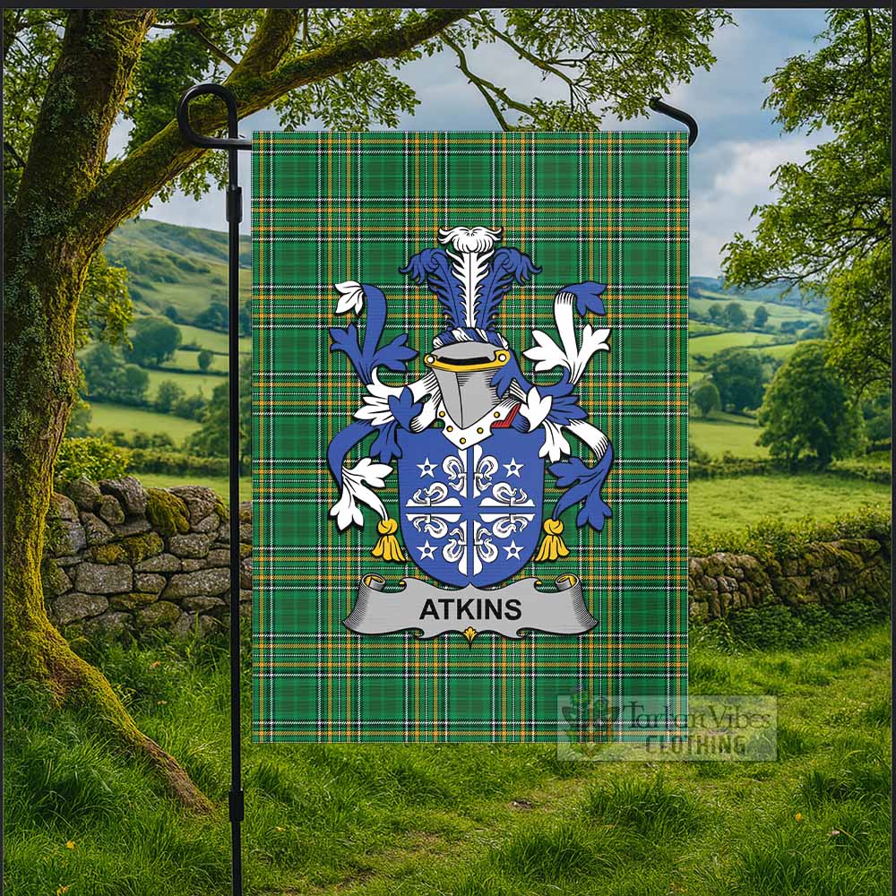 Atkins Irish Clan Tartan Flag with Coat of Arms