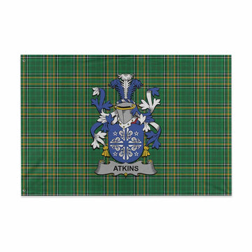 Atkins Irish Clan Tartan House Flag with Coat of Arms