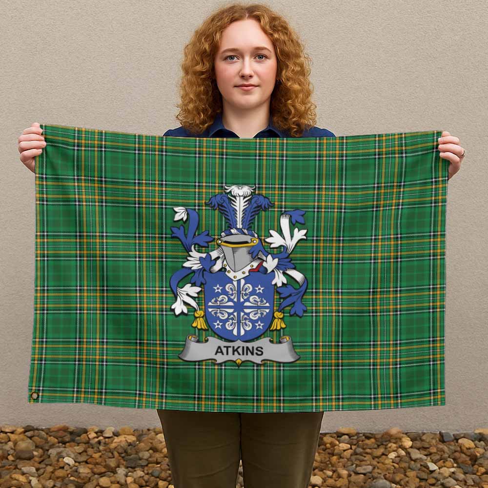 Tartan Vibes Clothing Atkins Irish Clan Tartan House Flag with Coat of Arms