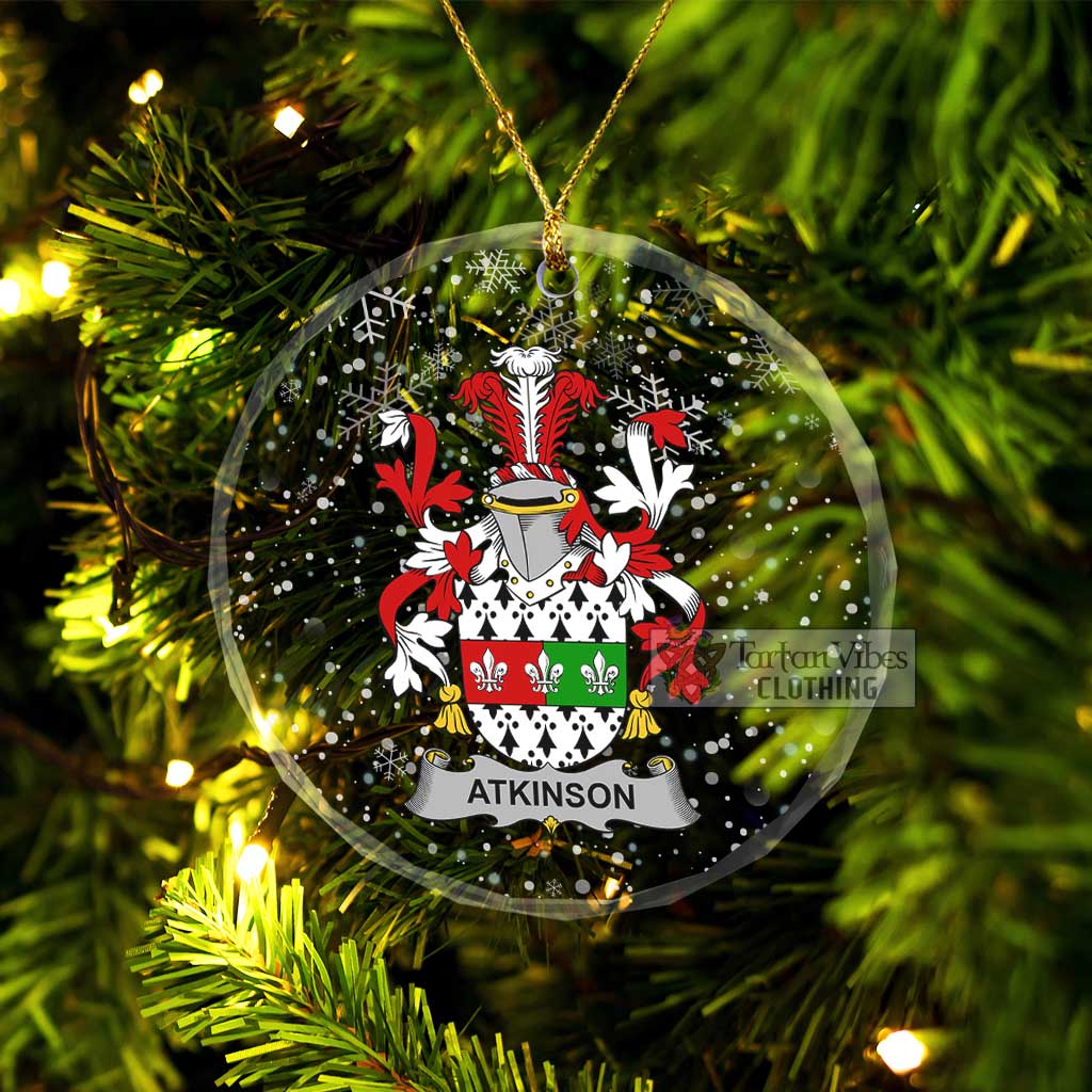 Tartan Vibes Clothing Atkinson Irish Clan Christmas Glass Ornament with Coat of Arms
