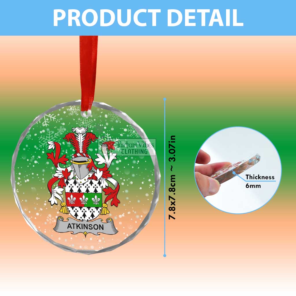 Tartan Vibes Clothing Atkinson Irish Clan Christmas Glass Ornament with Coat of Arms