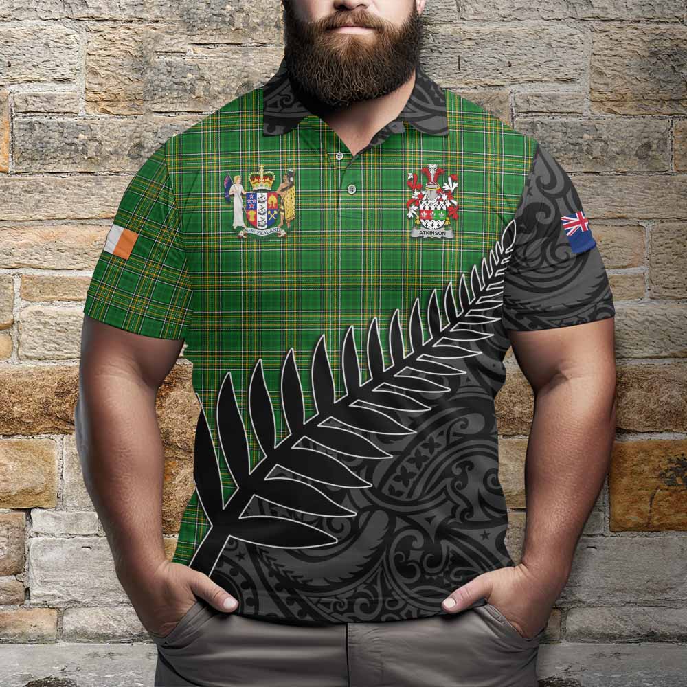 Tartan Vibes Clothing Atkinson Irish Clan Tartan Polo Shirt with Coat of Arms New Zealand Silver Fern Half Style