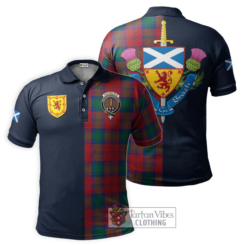 Auchinleck (Affleck) Tartan Polo Shirt Alba with Scottish Lion Royal Arm Half Style Kid - Tartan Vibes Clothing