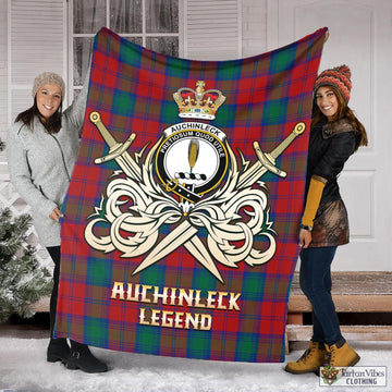 Auchinleck (Affleck) Tartan Blanket with Clan Crest and the Golden Sword of Courageous Legacy X-Large 59 x 79 inches 150 x 200 cm - Tartan Vibes Clothing