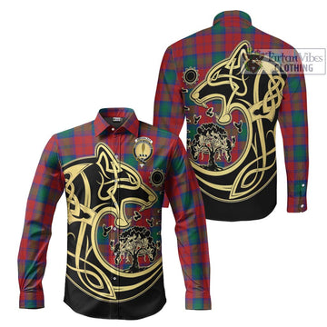 Auchinleck (Affleck) Tartan Long Sleeve Button Shirt with Family Crest Celtic Wolf Style Men's Shirt S - Tartan Vibes Clothing