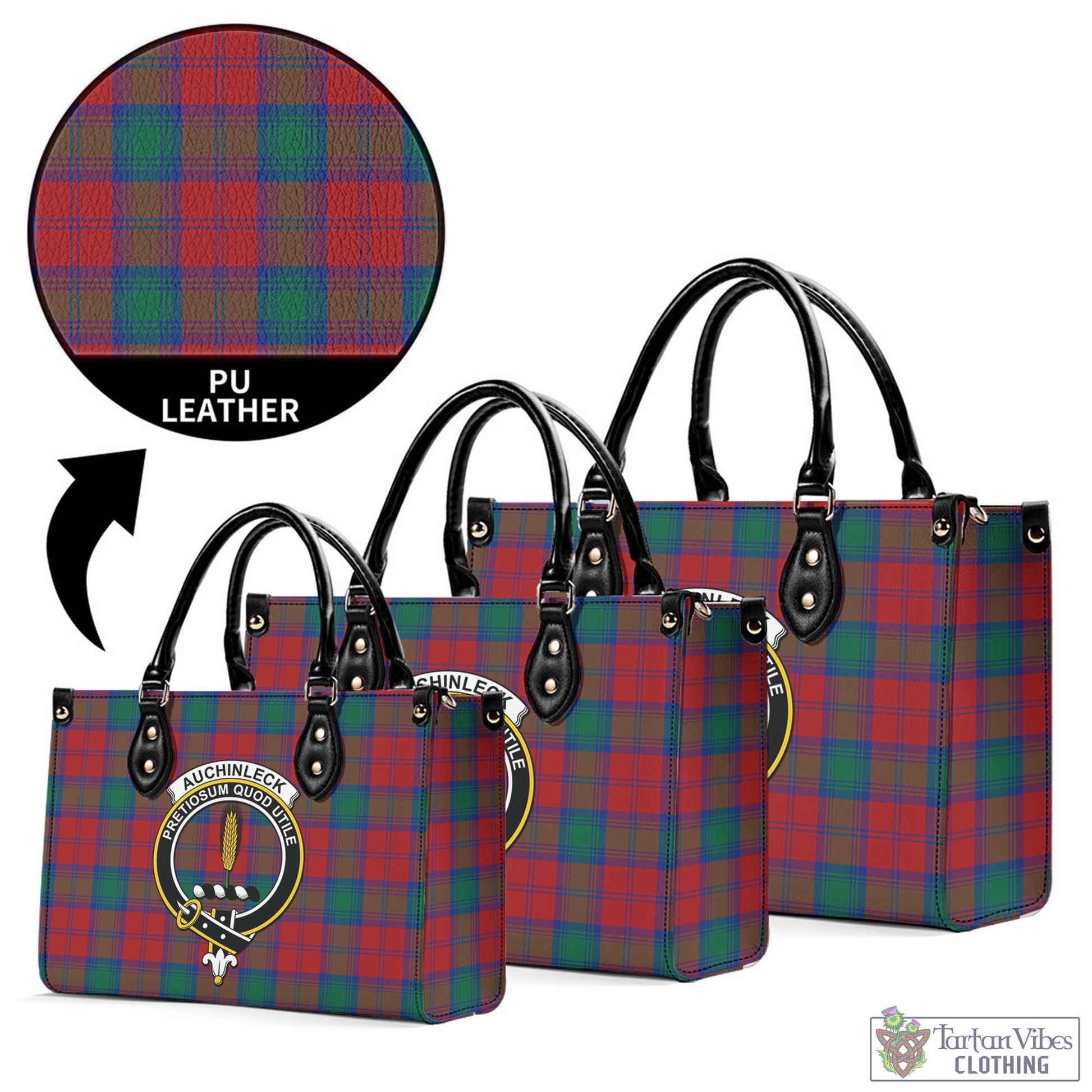 Tartan Vibes Clothing Auchinleck Tartan Luxury Leather Handbags with Family Crest