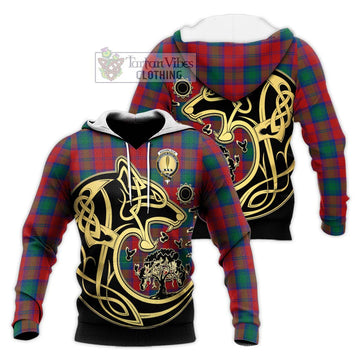 Auchinleck (Affleck) Tartan Knitted Hoodie with Family Crest Celtic Wolf Style Unisex Knitted Pullover Hoodie - Tartan Vibes Clothing