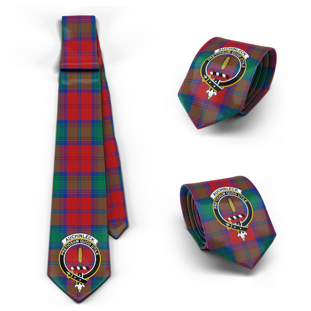 Auchinleck (Affleck) Tartan Classic Necktie with Family Crest Necktie One Size - Tartan Vibes Clothing
