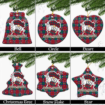 Auchinleck (Affleck) Tartan Christmas Ceramic Ornaments with Scottish Gnome Playing Bagpipes Ceramic - Tartan Vibes Clothing