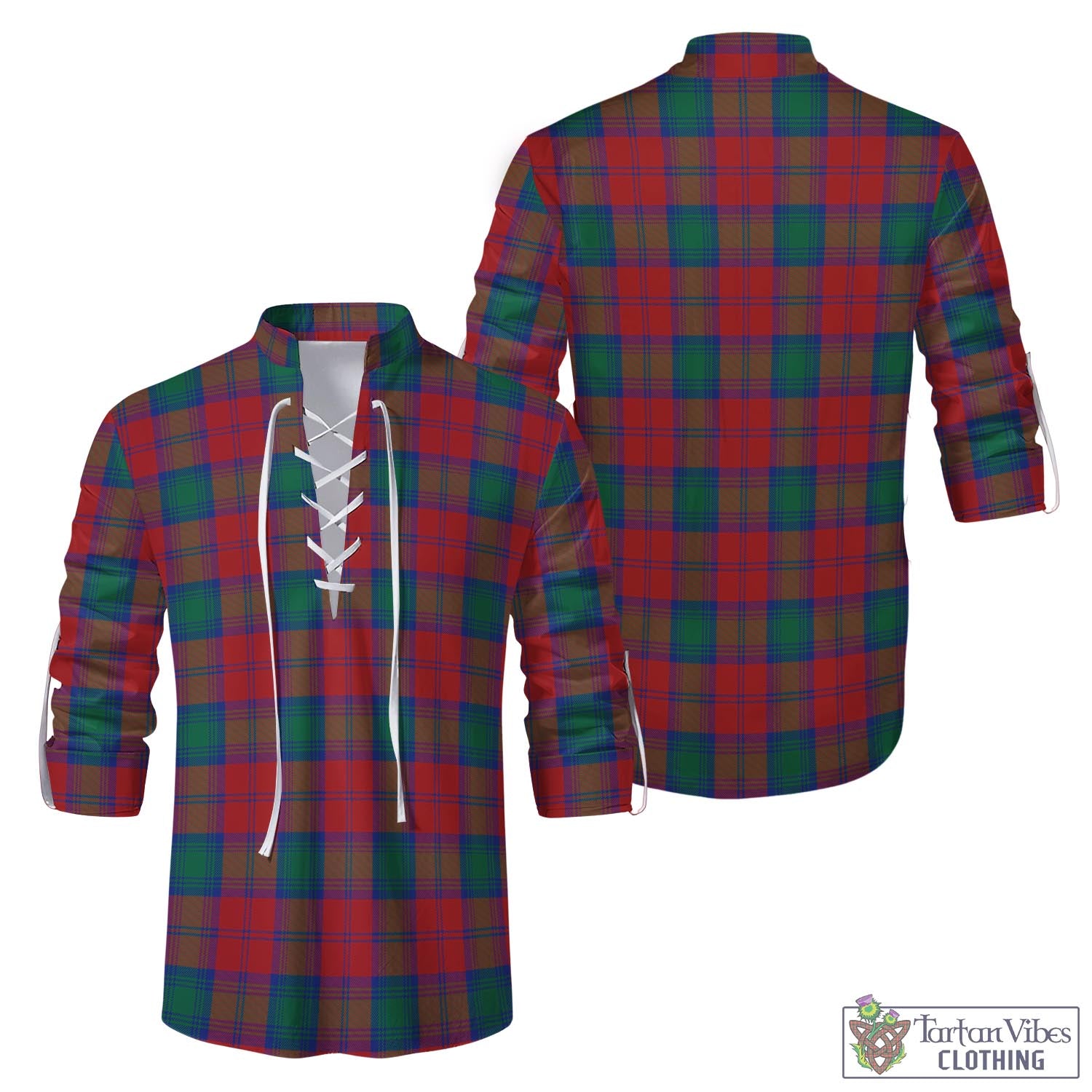Tartan Vibes Clothing Auchinleck Tartan Men's Scottish Traditional Jacobite Ghillie Kilt Shirt