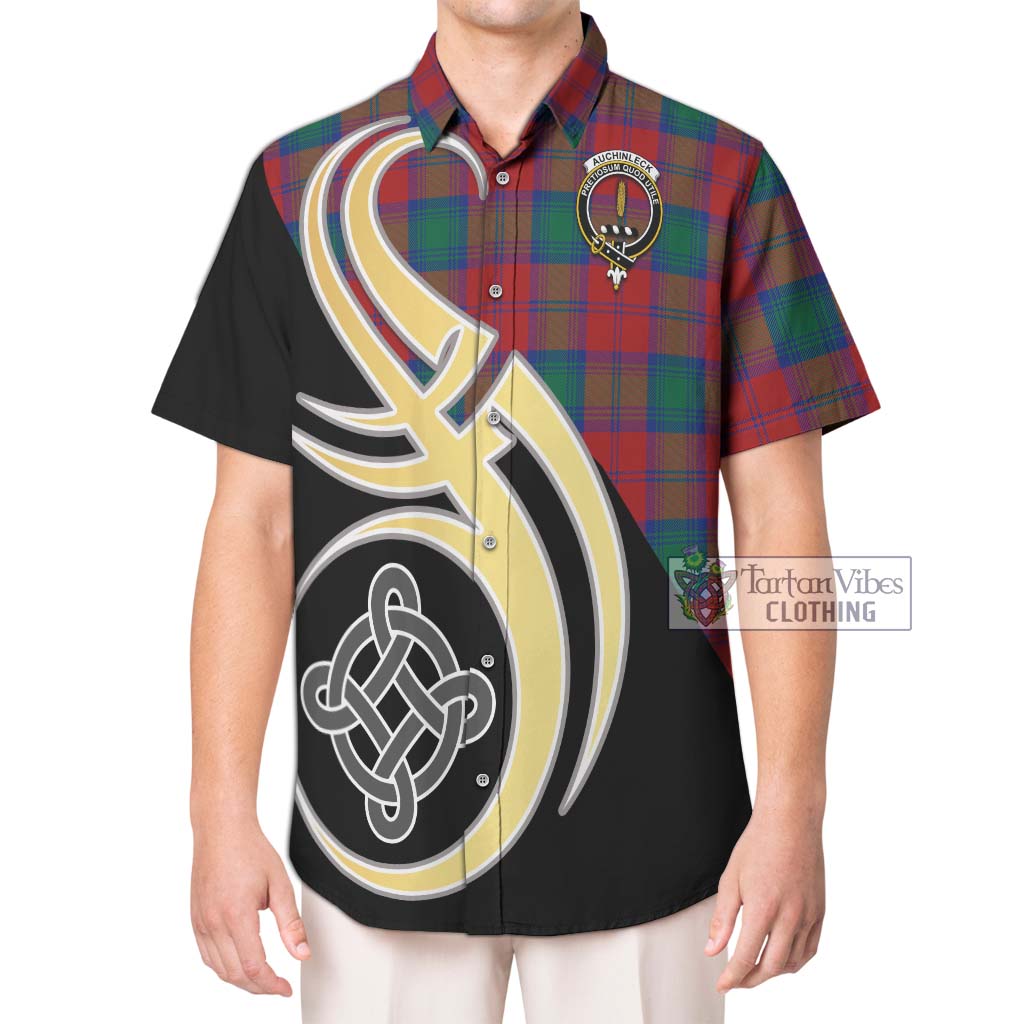 Auchinleck (Affleck) Tartan Hawaiian Shirt with Family Crest and Celtic Symbol Style Kid - Tartan Vibes Clothing