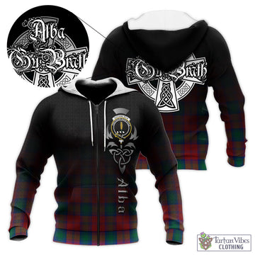 Tartan Vibes Clothing Auchinleck Tartan Knitted Hoodie Featuring Alba Gu Brath Family Crest Celtic Inspired
