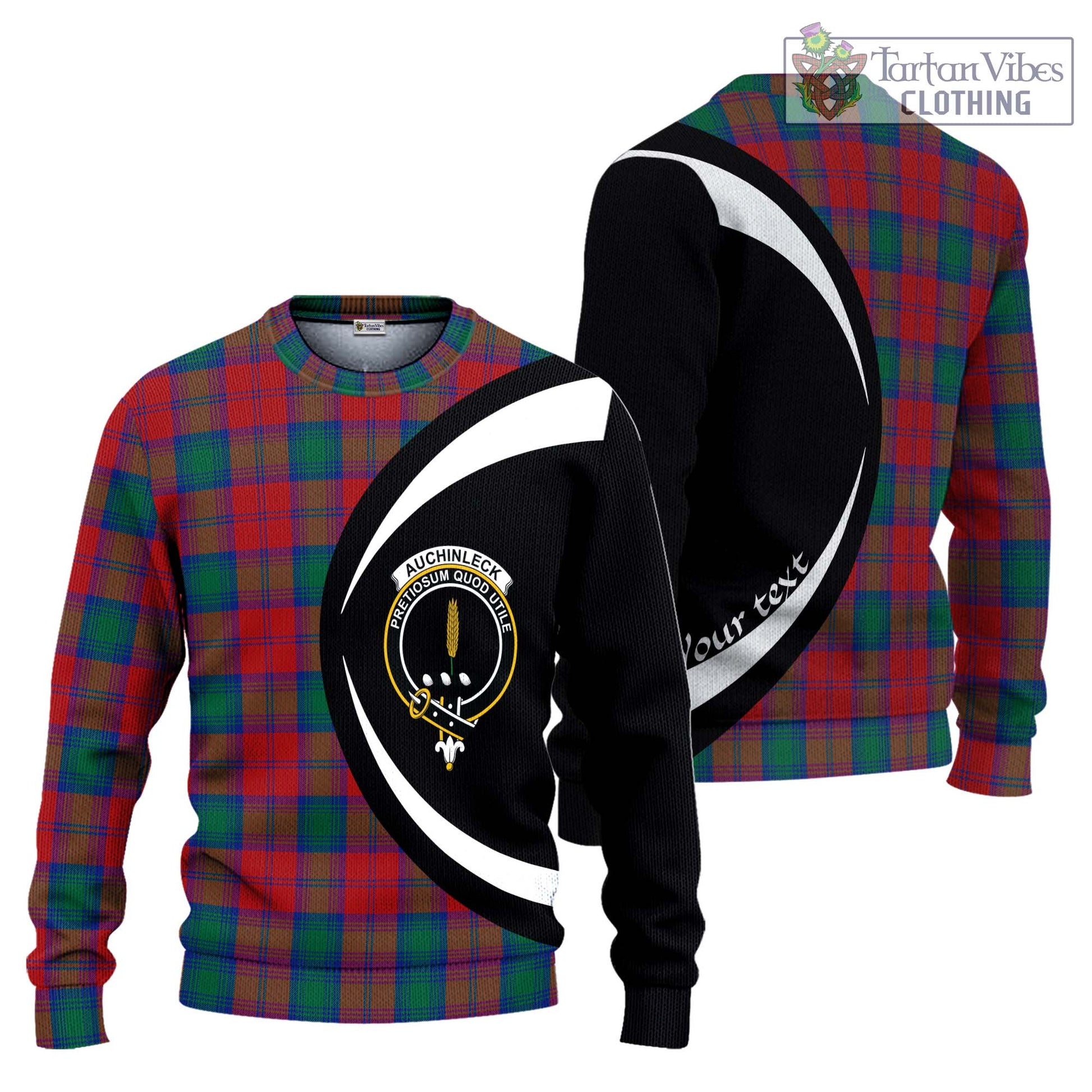 Auchinleck (Affleck) Tartan Ugly Sweater with Family Crest Circle Style Unisex - Tartan Vibes Clothing
