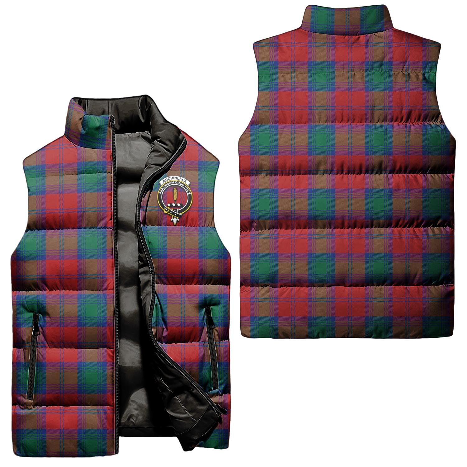 Auchinleck (Affleck) Tartan Sleeveless Puffer Jacket with Family Crest Unisex - Tartan Vibes Clothing