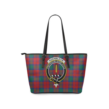 Auchinleck Tartan Leather Tote Bag with Family Crest