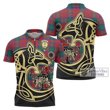 Auchinleck (Affleck) Tartan Zipper Polo Shirt with Family Crest Celtic Wolf Style Unisex - Tartan Vibes Clothing