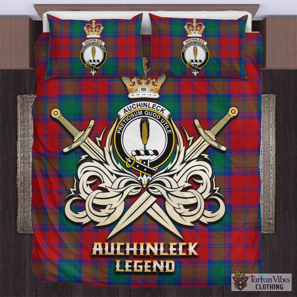 Tartan Vibes Clothing Auchinleck Tartan Bedding Set with Clan Crest and the Golden Sword of Courageous Legacy