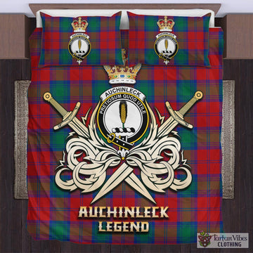 Tartan Vibes Clothing Auchinleck Tartan Bedding Set with Clan Crest and the Golden Sword of Courageous Legacy
