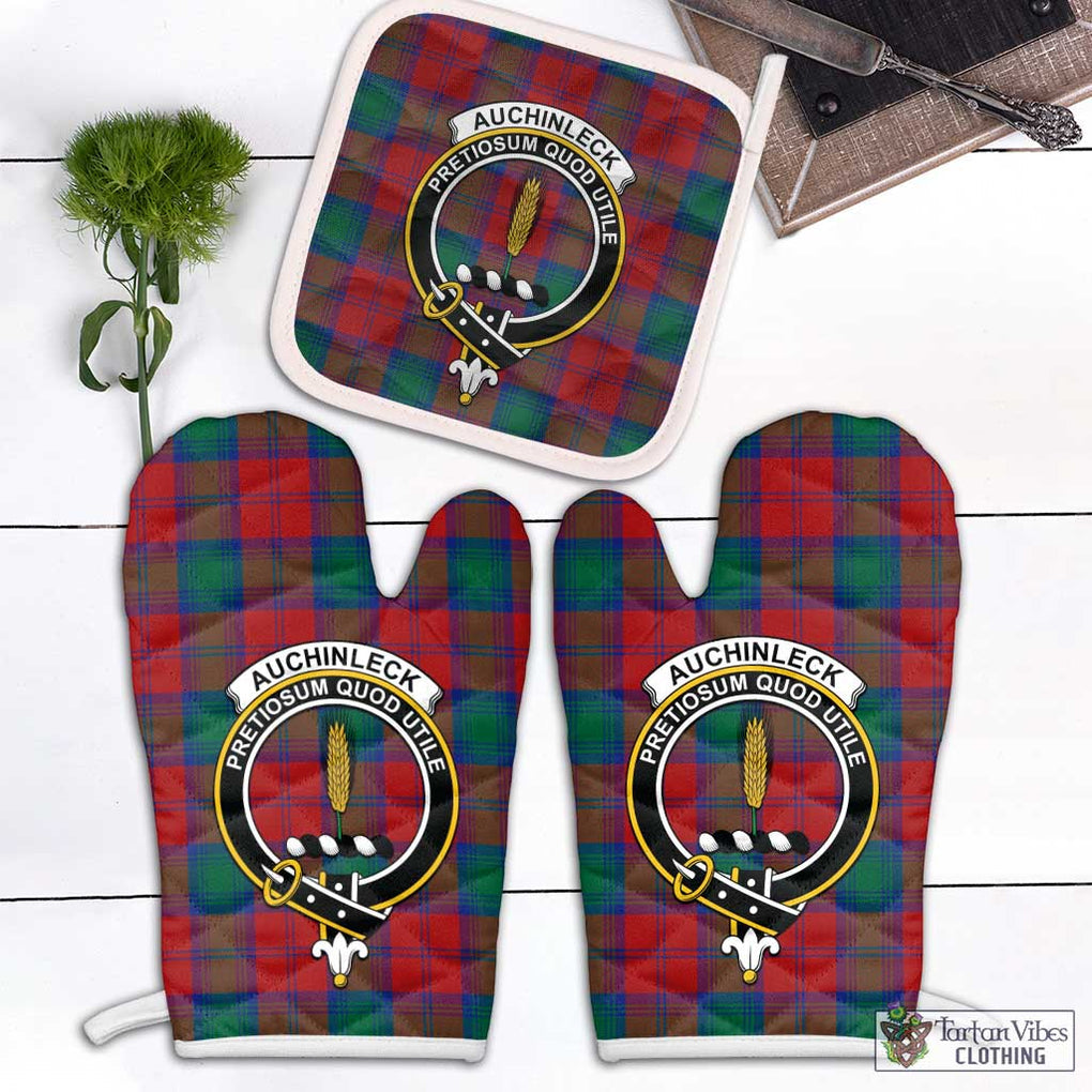 Auchinleck (Affleck) Tartan Combo Oven Mitt & Pot-Holder with Family Crest White - Tartan Vibes Clothing