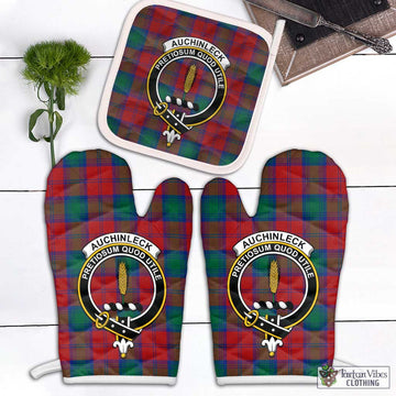 Auchinleck (Affleck) Tartan Combo Oven Mitt & Pot-Holder with Family Crest Combo 2 Oven Mitt & 1 Pot-Holder Black - Tartan Vibes Clothing