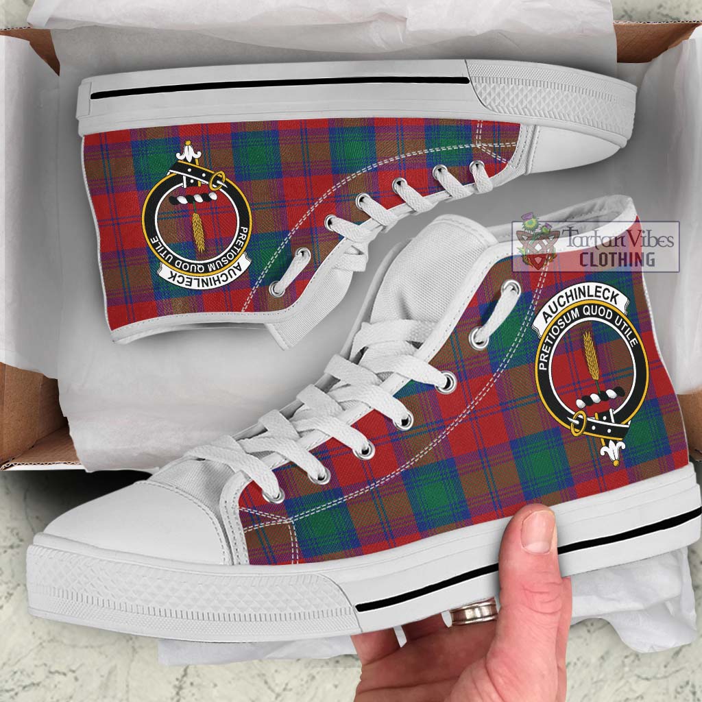 Auchinleck (Affleck) Tartan High Top Shoes with Family Crest Kid High Top - White Sole - Tartan Vibes Clothing