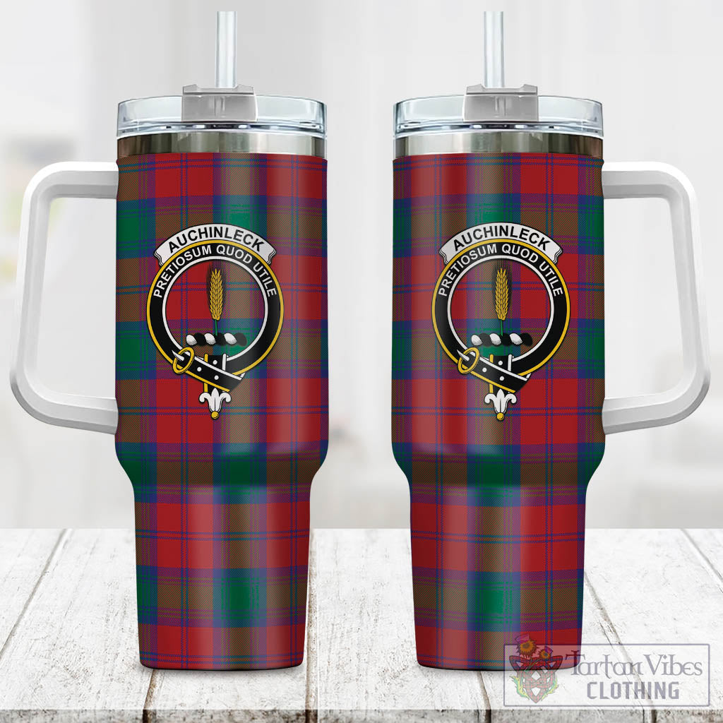 Auchinleck (Affleck) Tartan Tumbler with Handle with Family Crest One Size 40 OZ - Tartan Vibes Clothing