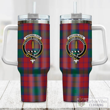 Auchinleck (Affleck) Tartan Tumbler with Handle with Family Crest One Size 40 OZ - Tartan Vibes Clothing