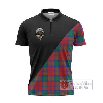 Auchinleck (Affleck) Tartan Zipper Polo Shirt with Family Crest and Military Logo Style - Tartan Vibes Clothing