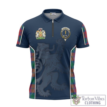 Auchinleck (Affleck) Tartan Zipper Polo Shirt with Family Crest and Lion Rampant Vibes Sport Style - Tartan Vibes Clothing