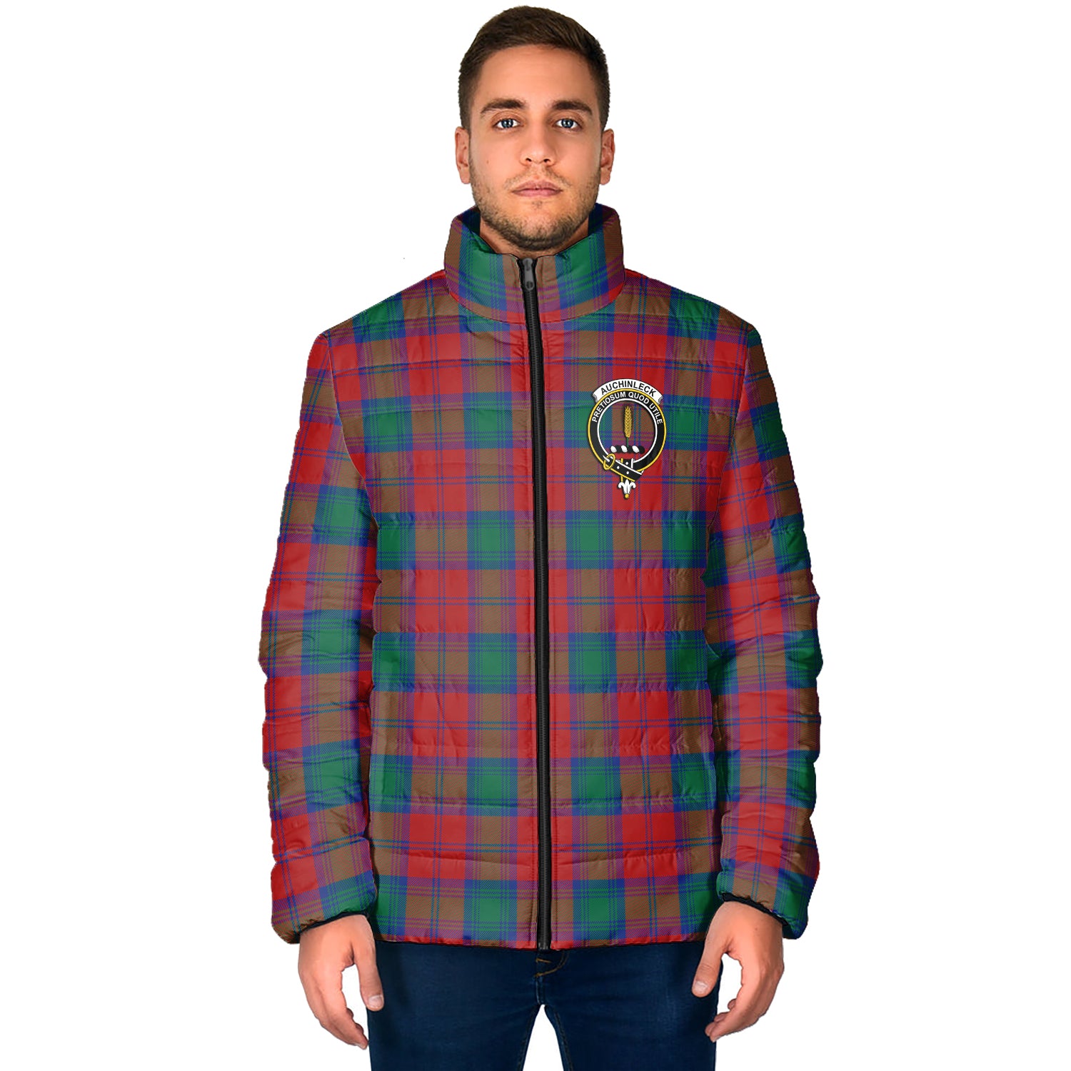 Auchinleck (Affleck) Tartan Padded Jacket with Family Crest - Tartan Vibes Clothing