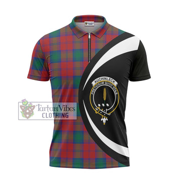 Auchinleck (Affleck) Tartan Zipper Polo Shirt with Family Crest Circle Style - Tartan Vibes Clothing