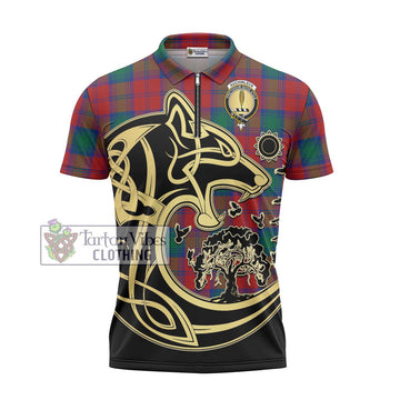 Auchinleck (Affleck) Tartan Zipper Polo Shirt with Family Crest Celtic Wolf Style - Tartan Vibes Clothing