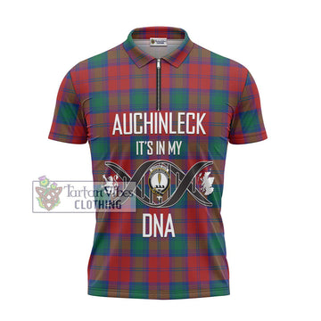 Auchinleck (Affleck) Tartan Zipper Polo Shirt with Family Crest DNA In Me Style - Tartan Vibes Clothing