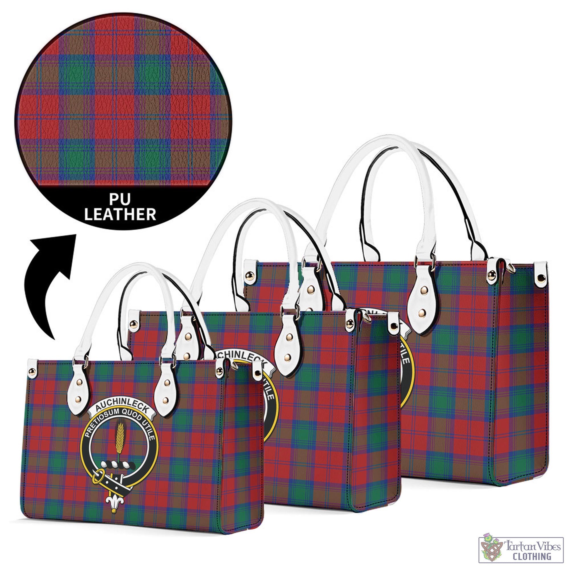 Tartan Vibes Clothing Auchinleck Tartan Luxury Leather Handbags with Family Crest