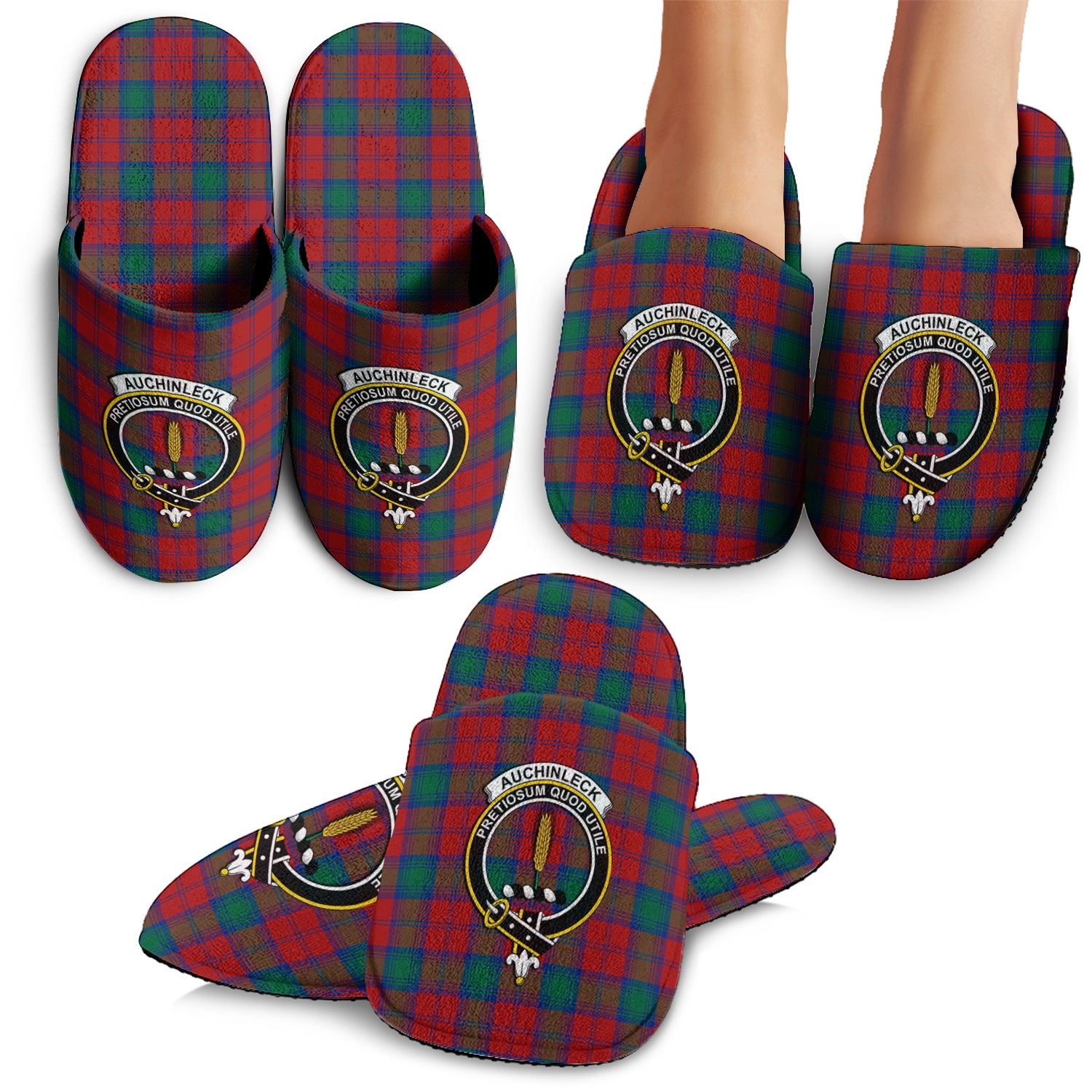 Auchinleck Tartan Home Slippers with Family Crest - Tartanvibesclothing