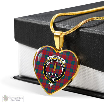 Auchinleck Tartan Heart Necklace with Family Crest
