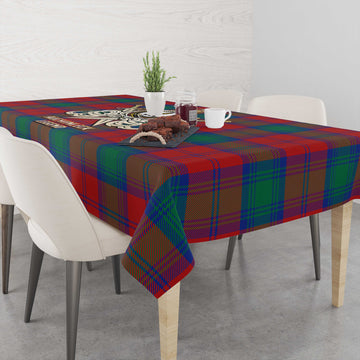Auchinleck Tartan Tablecloth with Clan Crest and the Golden Sword of Courageous Legacy