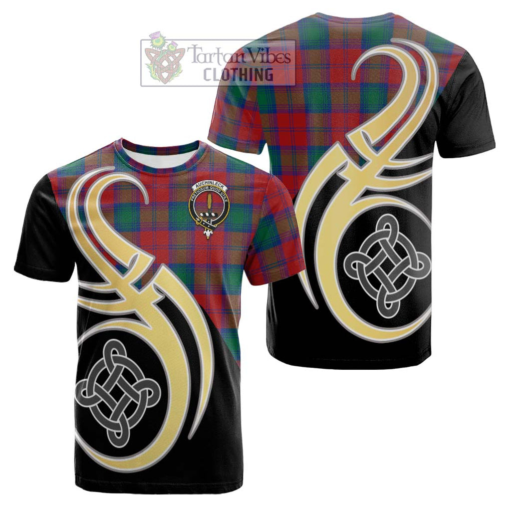 Tartan Vibes Clothing Auchinleck Tartan Cotton T-shirt with Family Crest and Celtic Symbol Style