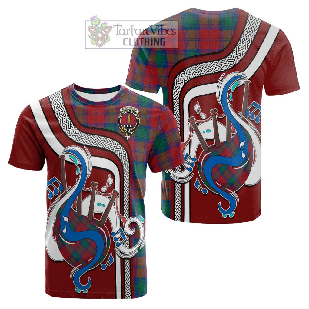 Tartan Vibes Clothing Auchinleck Tartan Cotton T-shirt with Epic Bagpipe Style