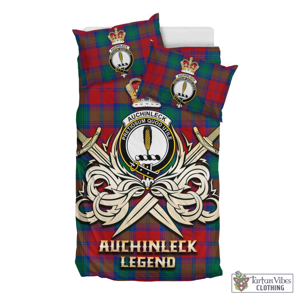 Tartan Vibes Clothing Auchinleck Tartan Bedding Set with Clan Crest and the Golden Sword of Courageous Legacy