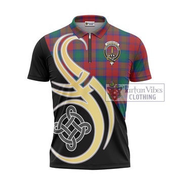 Auchinleck (Affleck) Tartan Zipper Polo Shirt with Family Crest and Celtic Symbol Style - Tartan Vibes Clothing