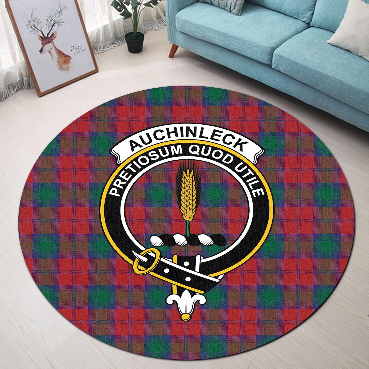 Auchinleck (Affleck) Tartan Round Rug with Family Crest - Tartan Vibes Clothing