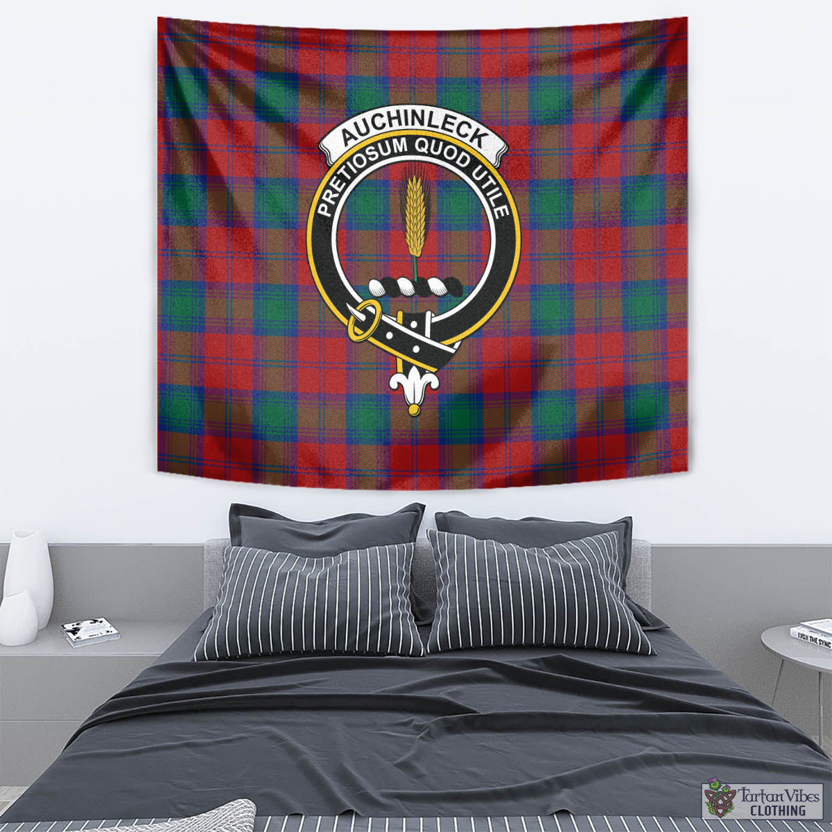 Tartan Vibes Clothing Auchinleck Tartan Tapestry Wall Hanging and Home Decor for Room with Family Crest