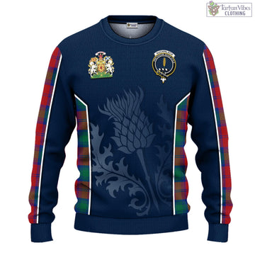 Auchinleck (Affleck) Tartan Knitted Sweatshirt with Family Crest and Scottish Thistle Vibes Sport Style - Tartan Vibes Clothing