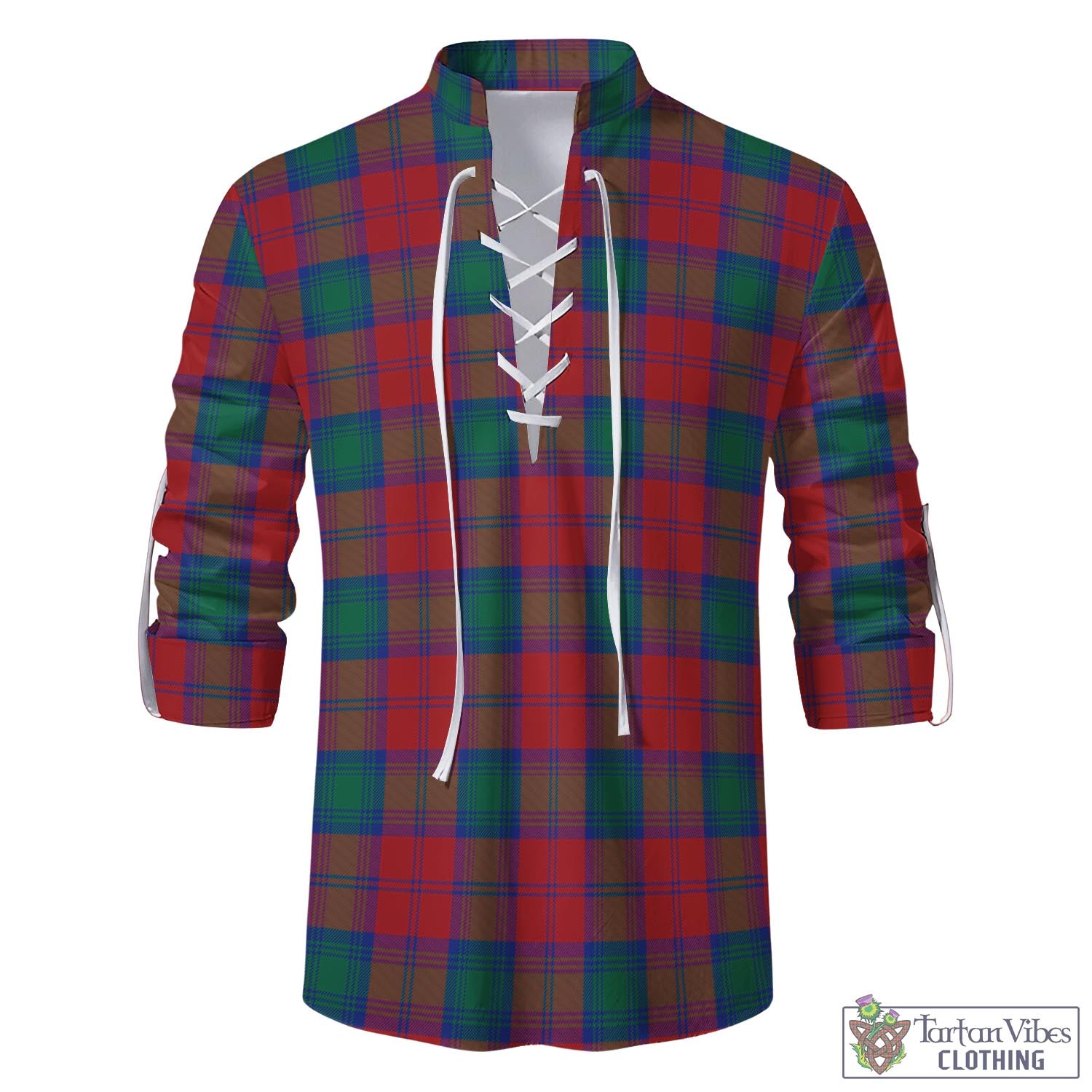 Tartan Vibes Clothing Auchinleck Tartan Men's Scottish Traditional Jacobite Ghillie Kilt Shirt