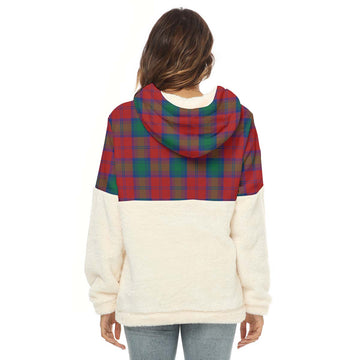 Auchinleck (Affleck) Tartan Half Style Women's Borg Fleece Hoodie with Half Zip with Family Crest - Tartan Vibes Clothing